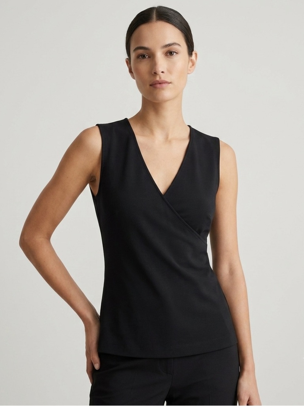 J. Crew 365 Black Sleeveless Faux-Wrap V-Neck Top Knit Tank Size Small NWT